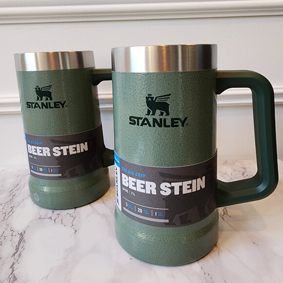 NIB SET OF TWO Stanley Adventure Big Grip Beer Stein Hammertone Green 24 oz - Picture 2 of 7